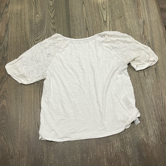 LOFT Outlet Cotton Blouse Short Paisley Lace Sleeve Round Neck White Size M - Picture 6 of 6